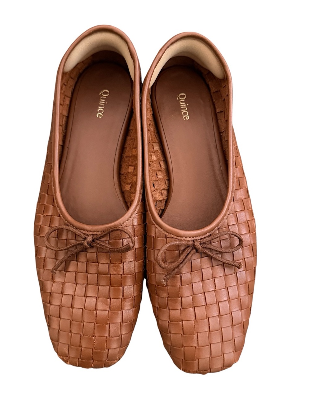 Quince Women Italian Leather Handwoven Square Toe Ballet Flat Cognac 7